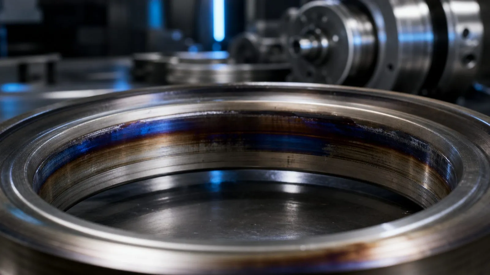Verfärbter Lagerinnenring nach Überhitzung im Detail